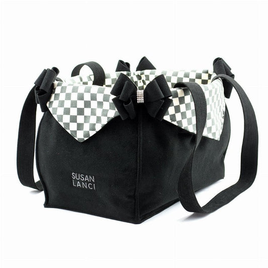 Black Double Nouveau Bow Luxury Carrier with Windsor Check Flaps by Susan Lanci Designs - So Adogable