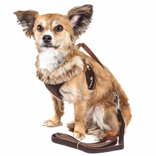 Pet Life Luxe 'Furracious' 2-In-1 Mesh Reversed Adjustable Dog Harness-Leash W/ Removable Fur Collar - So Adogable