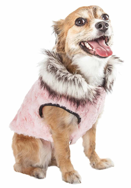 Pet Life Luxe 'Pinkachew' Charming Designer Mink Fur Dog Coat Jacket - So Adogable