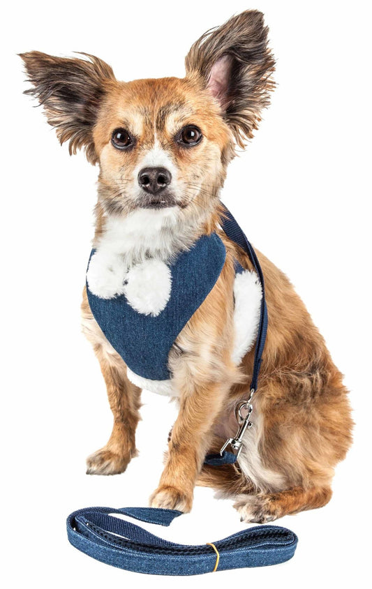 Pet Life Luxe 'Pom Draper' 2-In-1 Mesh Reversed Adjustable Dog Harness-Leash W/ Pom-Pom Bowtie - So Adogable