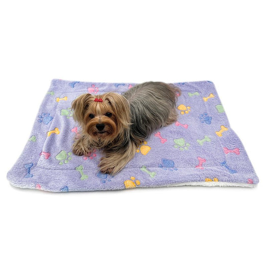 Ultra Plush Lavender Blanket with Colorful Bones/Paws Pattern - So Adogable