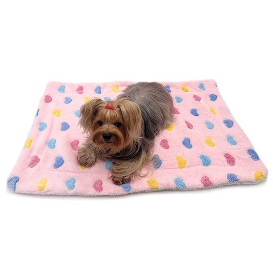 Ultra Plush Pink Blanket with Colorful Heart Pattern - So Adogable