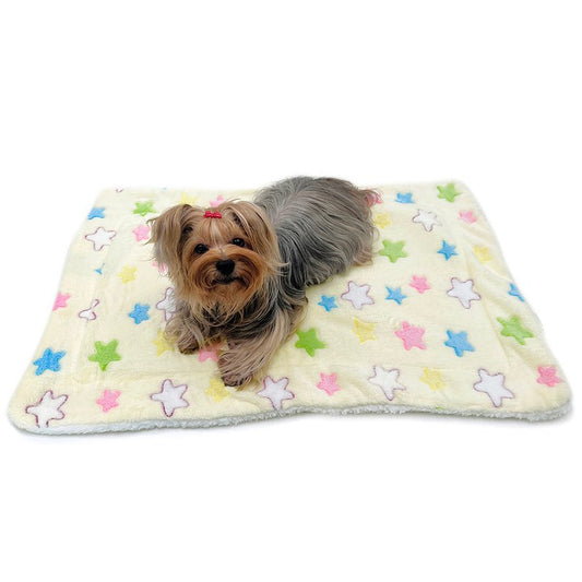 Ultra Plush Yellow Blanket with Colorful Stars Pattern - So Adogable